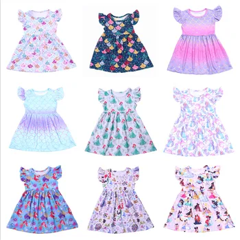 

Mermaid Girls Summer Dress Milk Silk Kids Dresses for Girls Boutique Flutter Sleeve Princess Dress Birthday Party Dress