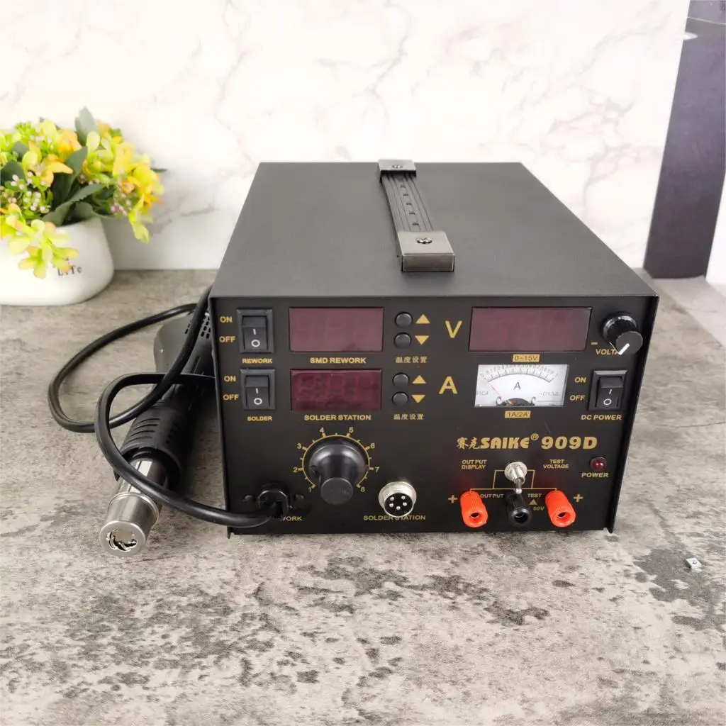 saike 909D 3 in 1 Hot air gun rework station Soldering station dc power supply 220V or 110V US EU
saike 909D 3 in 1 Hot air gun rework station Soldering station dc power supply 220V or 110V US EU