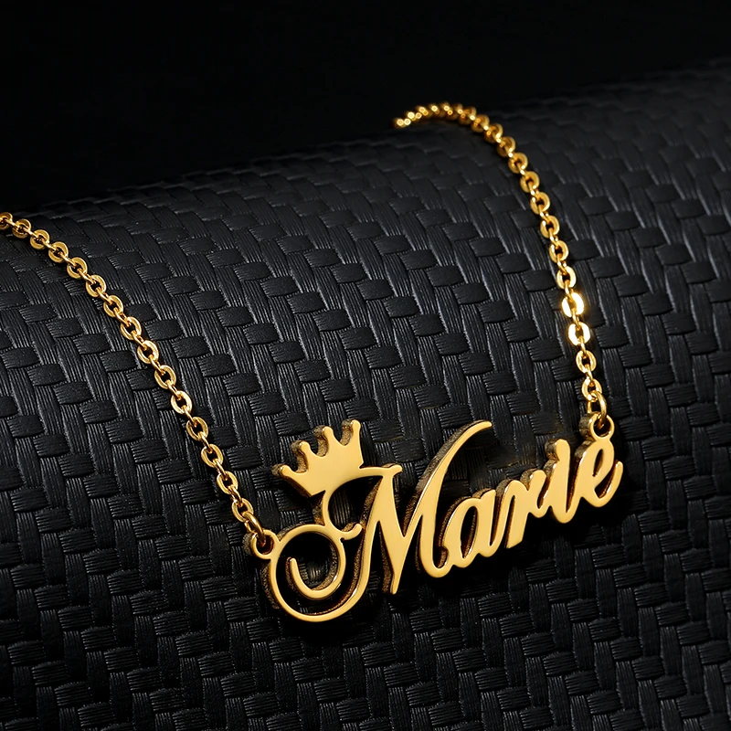 Custom Name Crown Font Necklace For Women Nameplate Personalized Stainless Steel Chain Choker Customized BFF Jewelry Gift Custom Name Crown Font Necklace For Women Nameplate Personalized Stainless Steel Chain Choker Customized BFF Jewelry Gift