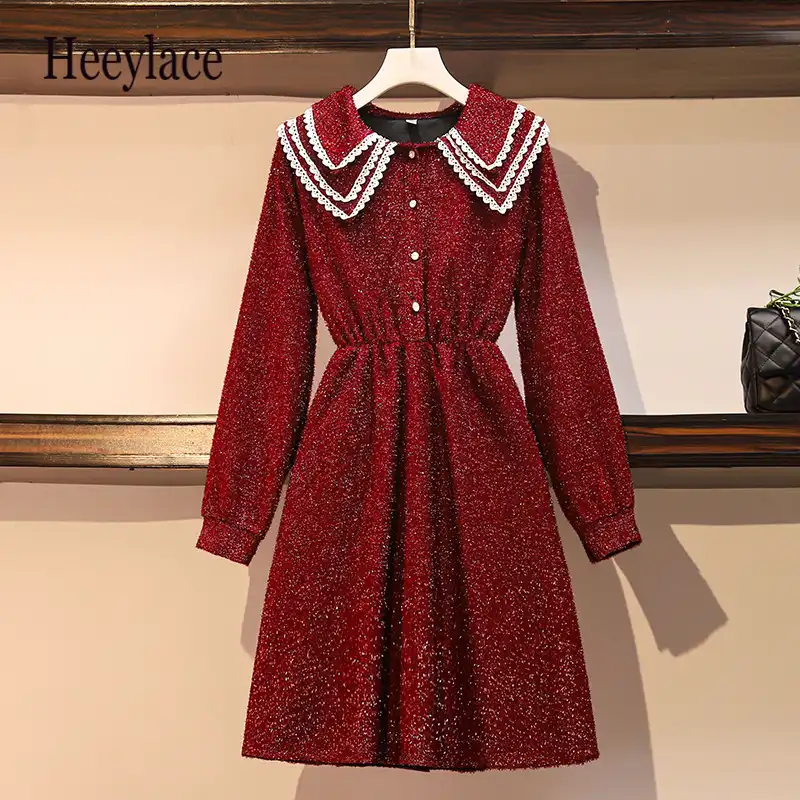 red lace peter pan collar dress