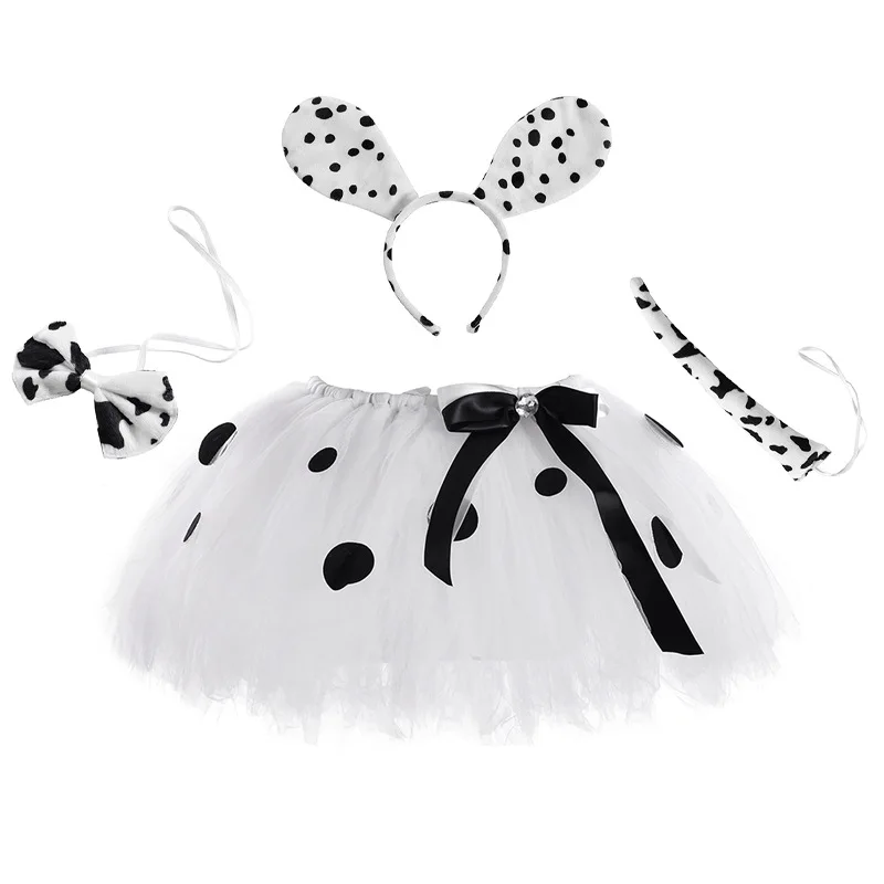 

White Dalmatian Dog Tutu Skirt Outfit For Baby Girls Animal Halloween Costume For Kids Toddler Birthday Tutus Tulle Skirts Set