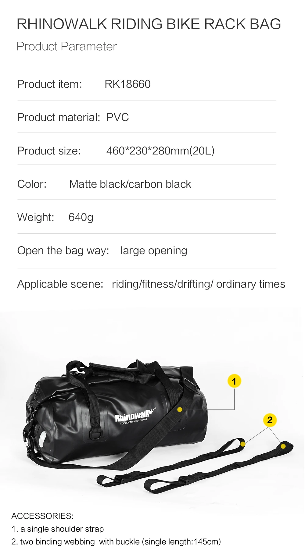 Rhinowalk Bicycle Luggage Bags 20L Full Waterproof for Road Bike Rear Rack Trunk Cycling Saddle Storage Pannier Multi Travel Bag (9)