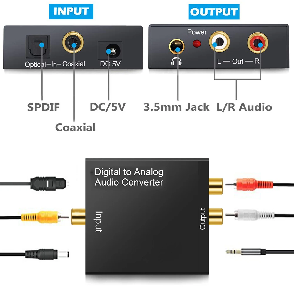 Black Digital to Analog Audio Converter Amplifier Decoder Optical Fiber Coaxial Signal to Analog Stereo Audio Converter Adapter
Black Digital to Analog Audio Converter Amplifier Decoder Optical Fiber Coaxial Signal to Analog Stereo Audio Converter Adapter