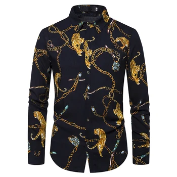 Golden Chain Tiger Printed Shirts Men Dress Luxury Brand Nightclub Camisa Social Long Sleeve Hip Hop Streetwear Mens Black Shirt 
Golden Chain Tiger Printed Shirts Men Dress Luxury Brand Nightclub Camisa Social Long Sleeve Hip Hop Streetwear Mens Black Shirt