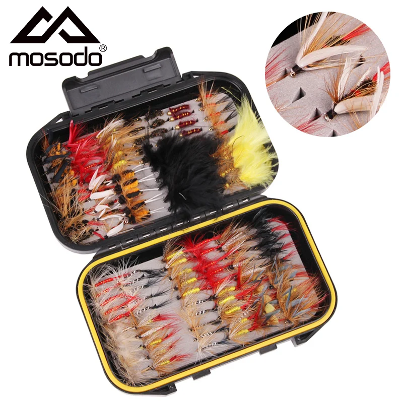 

Mosodo 72/100/120pcs Fly Fishing Lure Set Dry Wet Flies Combo Nymph Streamer Kit Insects Bait Hook Pesca Fishing Tackle Box Case