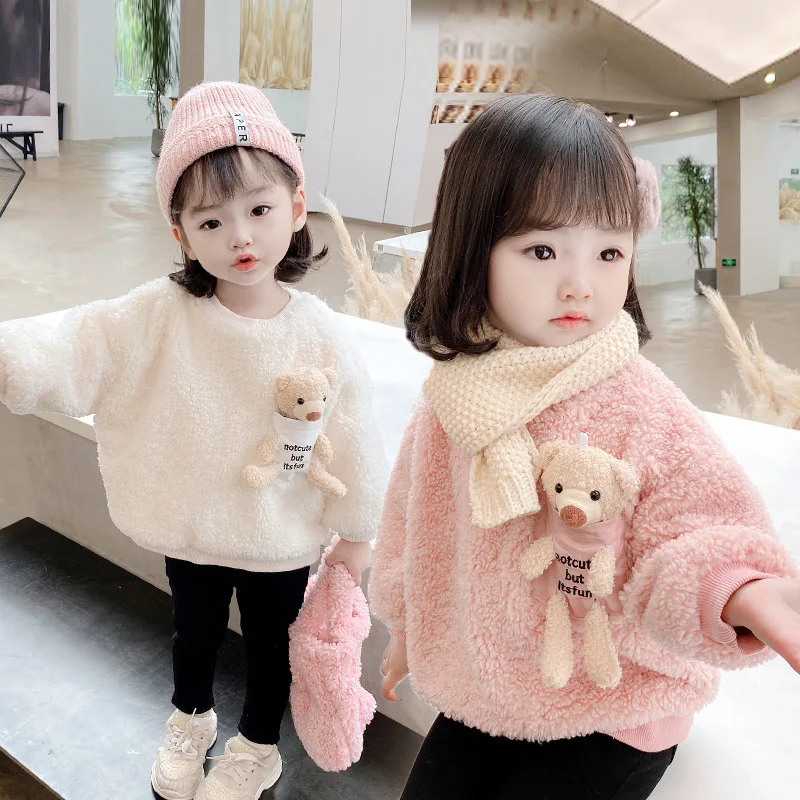 Autumn Winter Children Sweater Coat Pullover Warm Toddler Baby Girls Clothes Sweatshirt Thicken Fleece Tops lovely Bear | Детская одежда