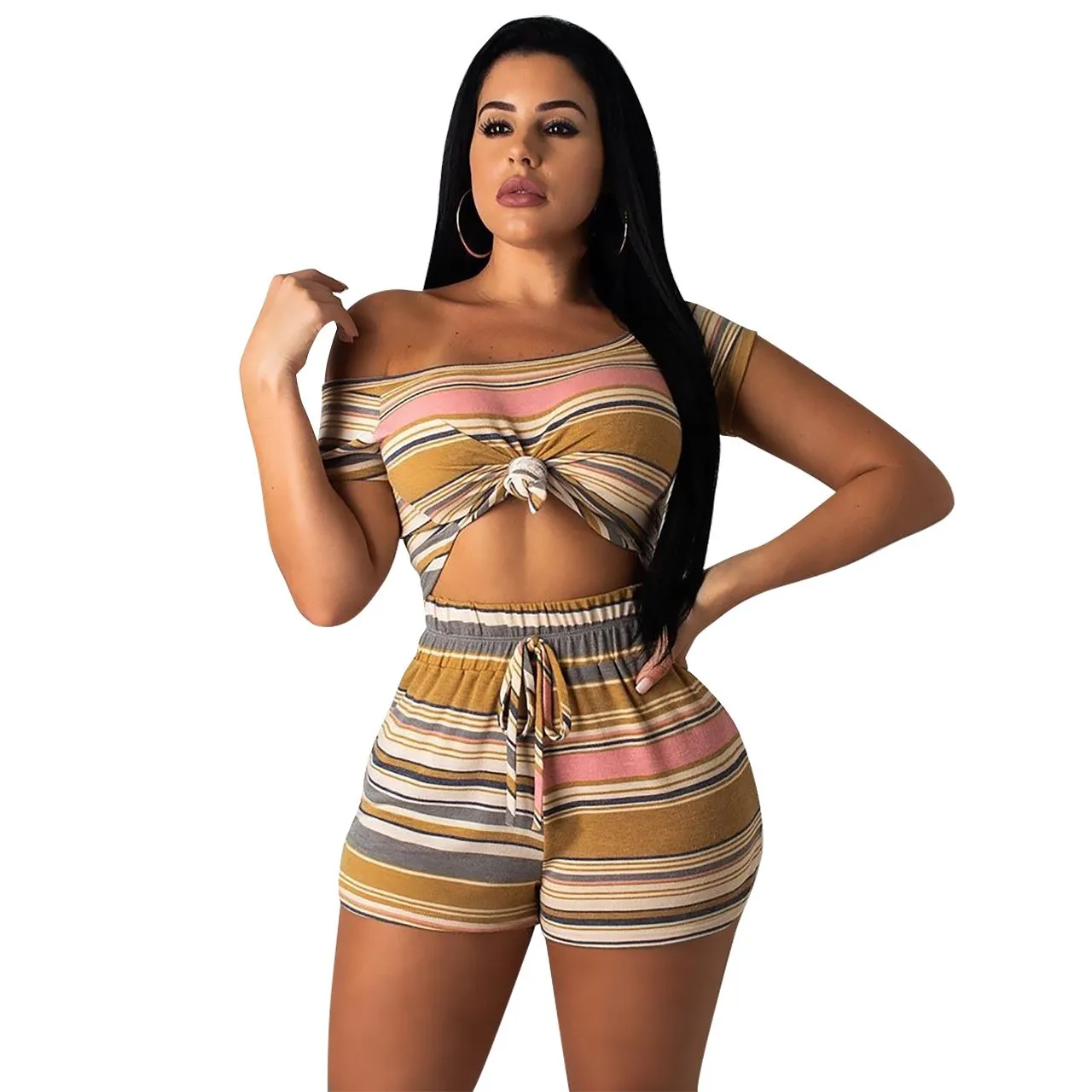 Nice Summer Women Two Piece Set Off Shoulder Crop Tops Striped Set Casual Lace Up Shorts Set
Nice Summer Women Two Piece Set Off Shoulder Crop Tops Striped Set Casual Lace Up Shorts Set