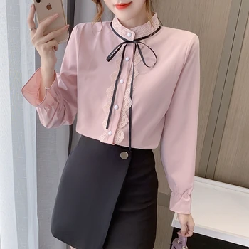 COIGARSAM French Style Shirt Womens tops New Spring Flare Sleeve Bow Thin Stand Neck Belt Women shirts White Pink 9581
COIGARSAM French Style Shirt Womens tops New Spring Flare Sleeve Bow Thin Stand Neck Belt Women shirts White Pink 9581