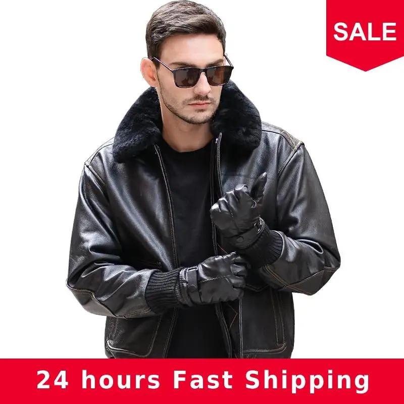 2020 Black Men USAF Pilot Leather Jacket Europe Size XXL Wool Collar Genuine Thick Cowhide Russian Winter Military Aviator Coat
2020 Black Men USAF Pilot Leather Jacket Europe Size XXL Wool Collar Genuine Thick Cowhide Russian Winter Military Aviator Coat