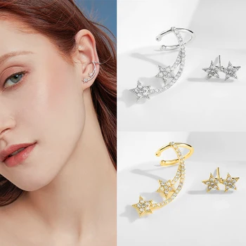 

Onlylili 925 Silver Needle Asymmetric Ear Ribs Clip for Women Shiny Ear Cuff Star Ear studs Gold Filled Brincos Earrings