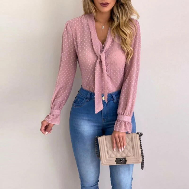 Formal Women Blouses Ladies Mesh Sheer Long Sleeve Blouse Casual Shirt Ladies V-neck Bandage Blouses Top Clothing dropshipping
Formal Women Blouses Ladies Mesh Sheer Long Sleeve Blouse Casual Shirt Ladies V-neck Bandage Blouses Top Clothing dropshipping