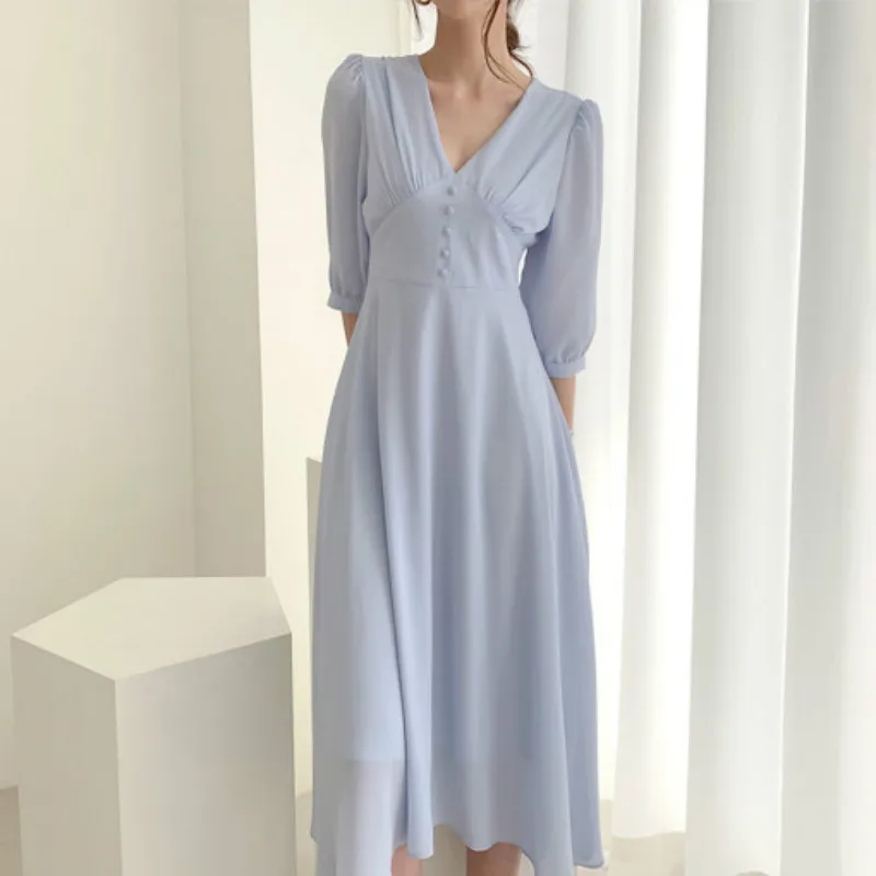 Korea Women Summer Long Chiffon Dress Sexy Deep V Neck A-line Vestidos Robe Longue Femme Ete Slim Sukienki Elegant Sukienka
Korea Women Summer Long Chiffon Dress Sexy Deep V Neck A-line Vestidos Robe Longue Femme Ete Slim Sukienki Elegant Sukienka