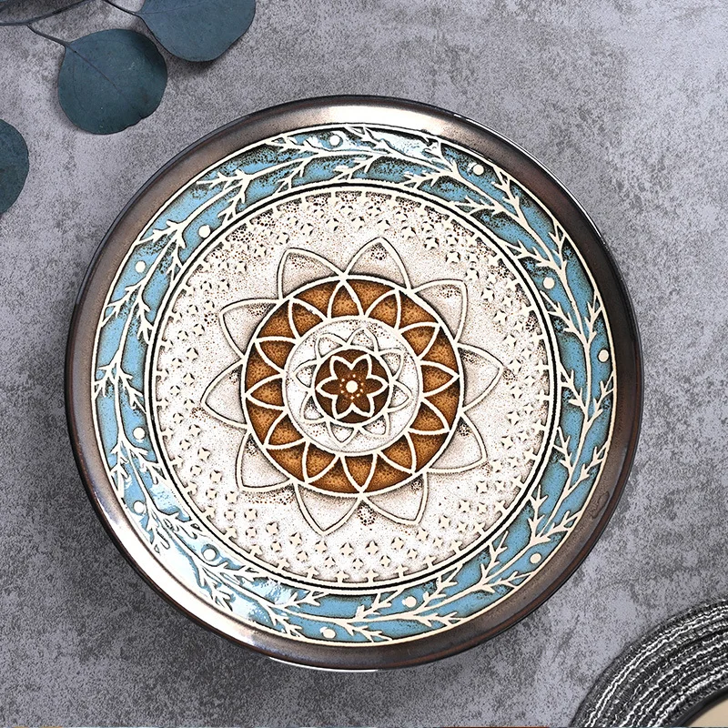 

Керамическая посуда в европейском стиле с подглазурью, ручная роспись, креативный полный набор посуды, прочная миска для риса