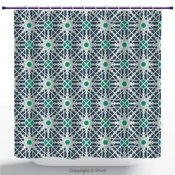 Beautiful Shower Curtain/Geometric,Arabesque Floral Design with Geometrical Elements Abstract Style Decorative,Cadet Blue Sea
