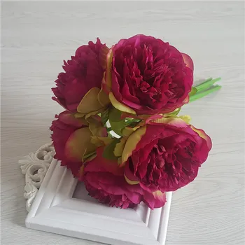 

5 Heads / Bouquet of Silk Peony Wedding Hand Hold Bouquet Home Christmas New Year Decoration Fake Artificial Flowers Peony