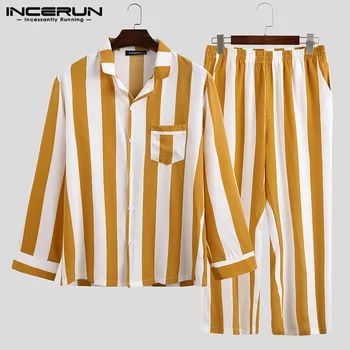 Male Loose Homewear INCERUN Leisure Striped Pajamas Sets Men Long Sleeve Lapel Shirts Elastic Pants 2 Pieces Cozy Sleepwear Suit
Male Loose Homewear INCERUN Leisure Striped Pajamas Sets Men Long Sleeve Lapel Shirts Elastic Pants 2 Pieces Cozy Sleepwear Suit