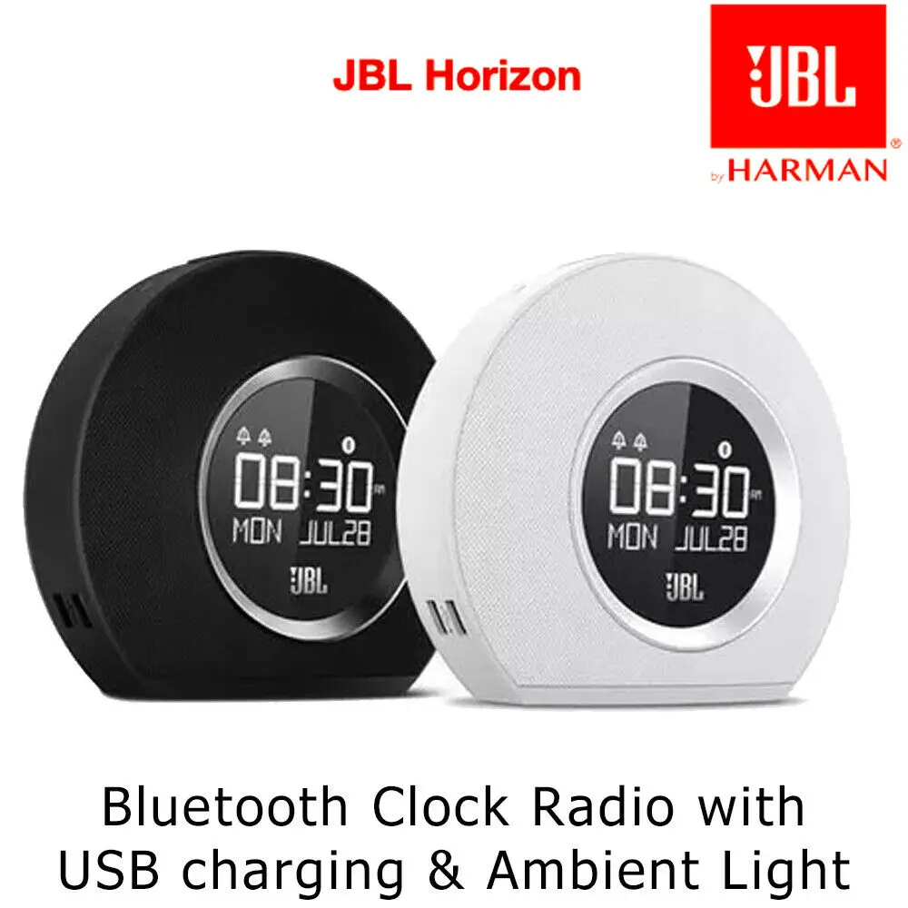 

Original JBL Horizon Bluetooth Speaker Music Streaming Alarm Clock FM Radio With USB Charging LED Ambient Light Desktop Speaker