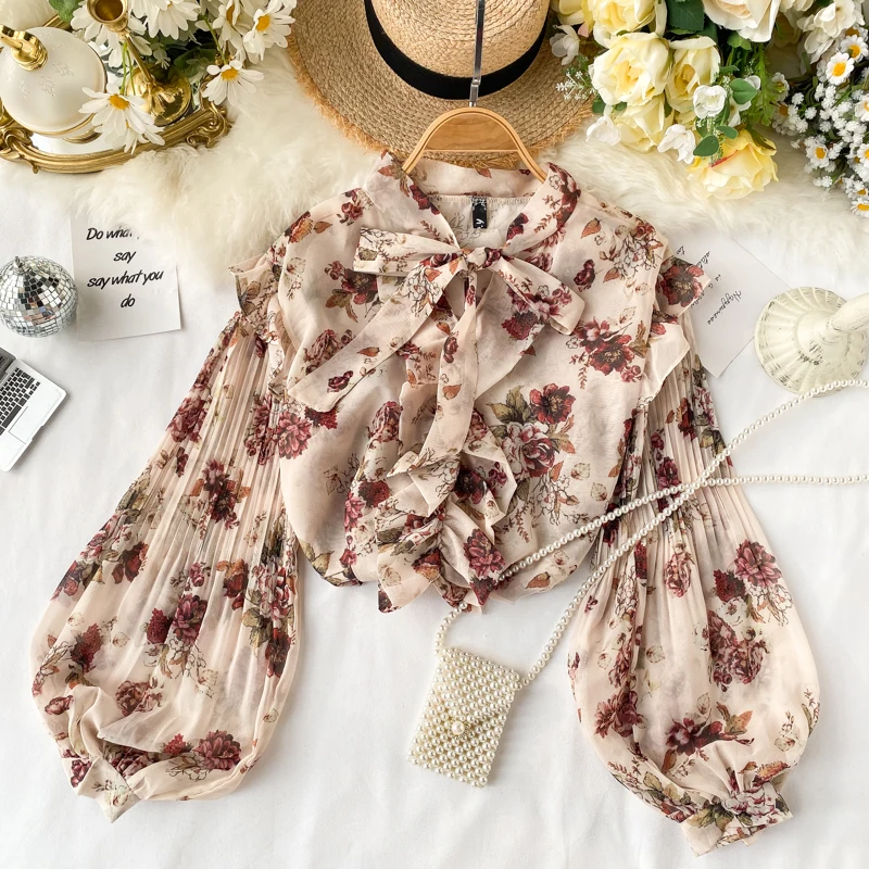 Новинка 2019 модная женская одежда шифоновая рубашка с цветочным принтом Женские