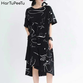 Original Graffiti Black Dress Women Plus Size 2020 Summer Chic Irregular T Shirt Dresses High Split Loose Casual Pleated Design 
Original Graffiti Black Dress Women Plus Size 2020 Summer Chic Irregular T Shirt Dresses High Split Loose Casual Pleated Design