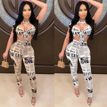 Newspaper Print Sexy Two Piece Sets Women Summer Club Hollow Out Wrapped chest top+Pencil Pants Suit Sporty 2 pcs High Street
Newspaper Print Sexy Two Piece Sets Women Summer Club Hollow Out Wrapped chest top+Pencil Pants Suit Sporty 2 pcs High Street
