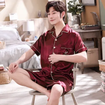 Ice Silk Pajamas Men'S Summer Short Sleeve Shorts Suit Thin Section Of Young Korean-Style Home Wear Spring-Summer Days
Ice Silk Pajamas Men'S Summer Short Sleeve Shorts Suit Thin Section Of Young Korean-Style Home Wear Spring-Summer Days