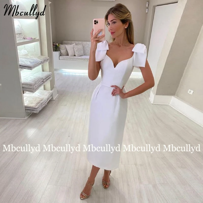 Simple White Evening Dresses Vestido Longo Tea Length Women V Neck Bow on Straps Elegant Outfit Wedding Party Dress
Simple White Evening Dresses Vestido Longo Tea Length Women V Neck Bow on Straps Elegant Outfit Wedding Party Dress