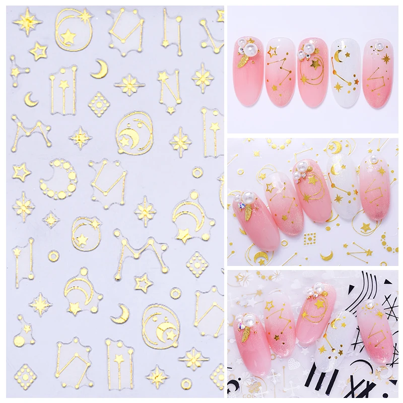 1 Sheet 3D Gold Sliver Nail Art Stickers Heart Moon Star Patterns Adhesive Transfer Nail Strips For Gel Nail Art Decorations
1 Sheet 3D Gold Sliver Nail Art Stickers Heart Moon Star Patterns Adhesive Transfer Nail Strips For Gel Nail Art Decorations
