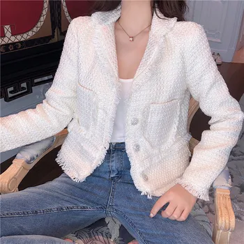 Spring Autumn Women White Short Jacket Elegant Single-breasted Tassel Cardigan Jackets Fashion Long Sleeve Chic Slim Tweed Coats
Spring Autumn Women White Short Jacket Elegant Single-breasted Tassel Cardigan Jackets Fashion Long Sleeve Chic Slim Tweed Coats