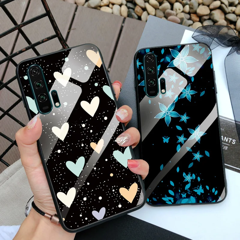 

Tempered Glass Case For Huawei Honor 10 20 Case Lotus Pattern Back Cover For Huawei Honor 20 20i 20 Lite Shell Honor20 20Pro