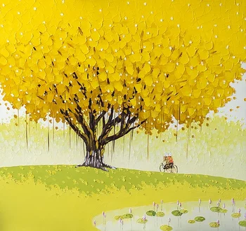 Hand Painted Texture Painting Big Yellow Tree Grass People Cycling Summer Oil Painting Abstract Picture For Bed Room
Hand Painted Texture Painting Big Yellow Tree Grass People Cycling Summer Oil Painting Abstract Picture For Bed Room