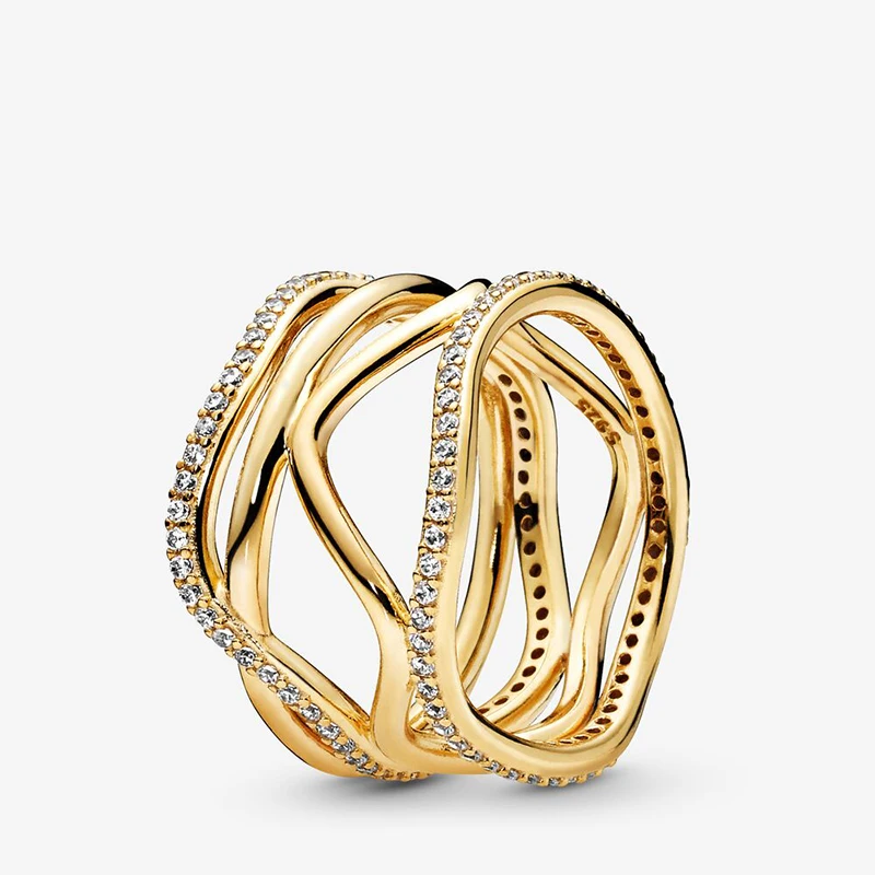 

Luxury Authentic 100% 925 Sterling Silver Women Rings Golden Rings Swirling Lines Ring for Women DIY Anniversary Jewelry