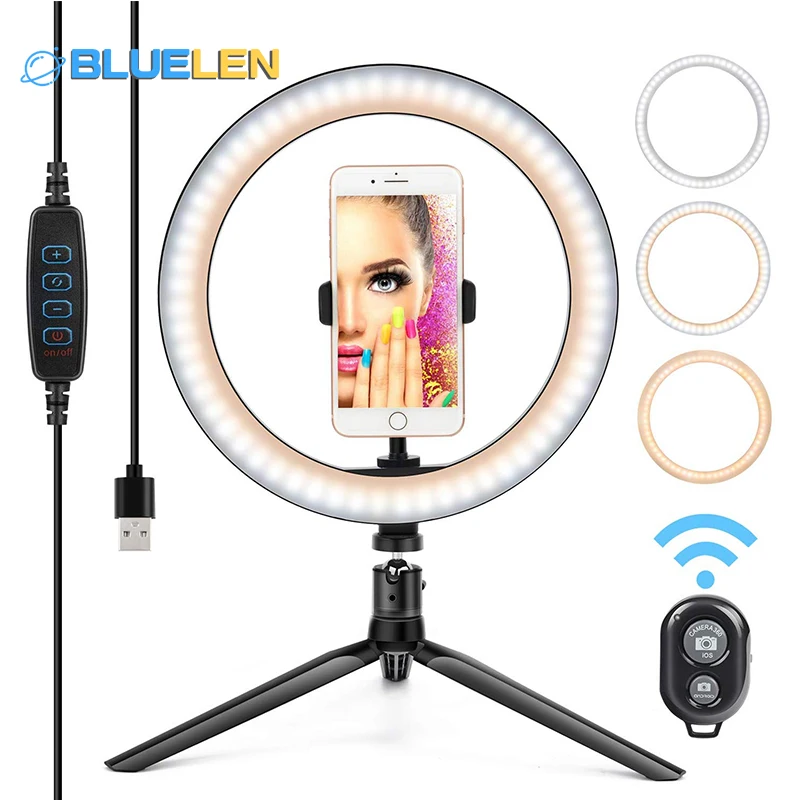 BLUELEN Desktop LED ring Light 10 inch with Tripod Stand + Phone Holder Remote Control for YouTube Video Live Streaming Makeup
BLUELEN Desktop LED ring Light 10 inch with Tripod Stand + Phone Holder Remote Control for YouTube Video Live Streaming Makeup