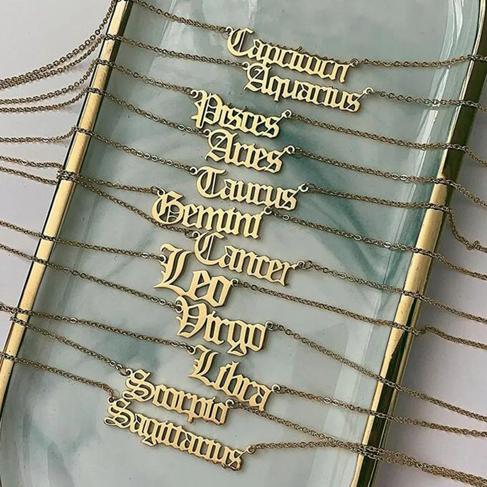 Vintage Gold Alloy Pendant Necklace Simple Letters Twelve Constellations Pendant Necklace for Women Lovers Personalized Jewelry
Vintage Gold Alloy Pendant Necklace Simple Letters Twelve Constellations Pendant Necklace for Women Lovers Personalized Jewelry