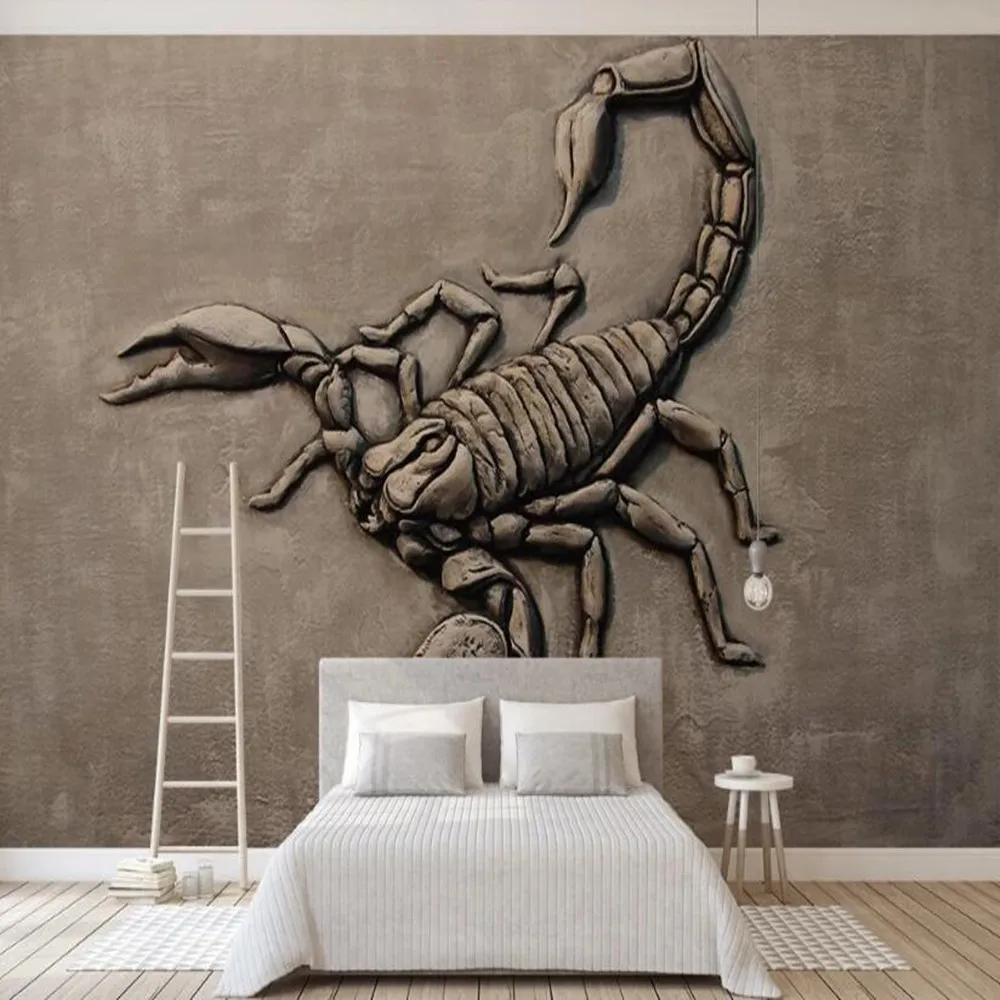 

Milofi Custom large wallpaper mural 3D three-dimensional relief scorpion background wallpaper mural