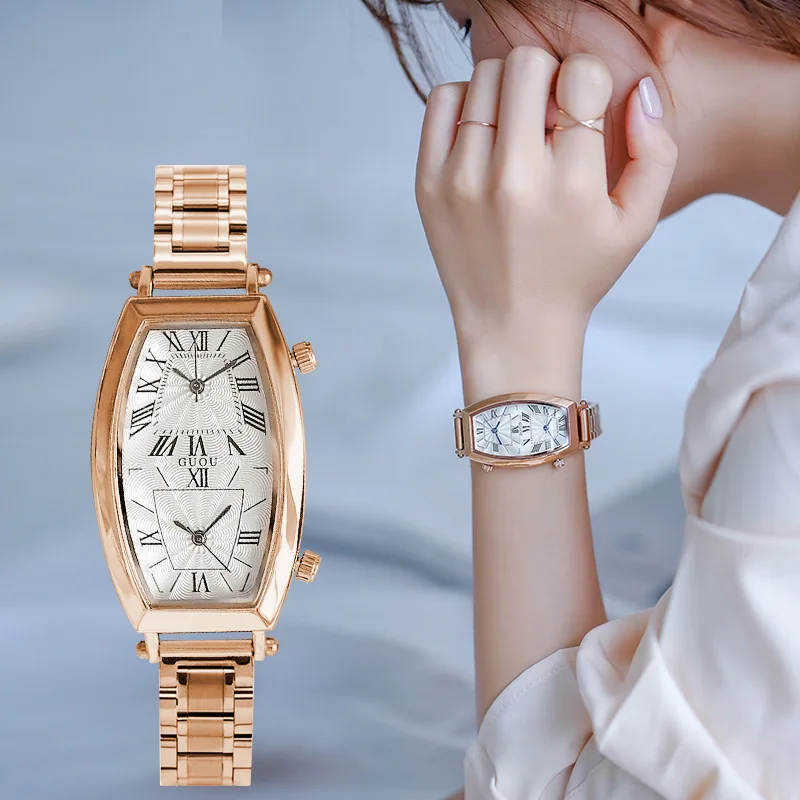 

2019 Fashion Top Brand Women Watches Luxury Lady Watch Stainless steel butterfly buckle vacuum plating double time display