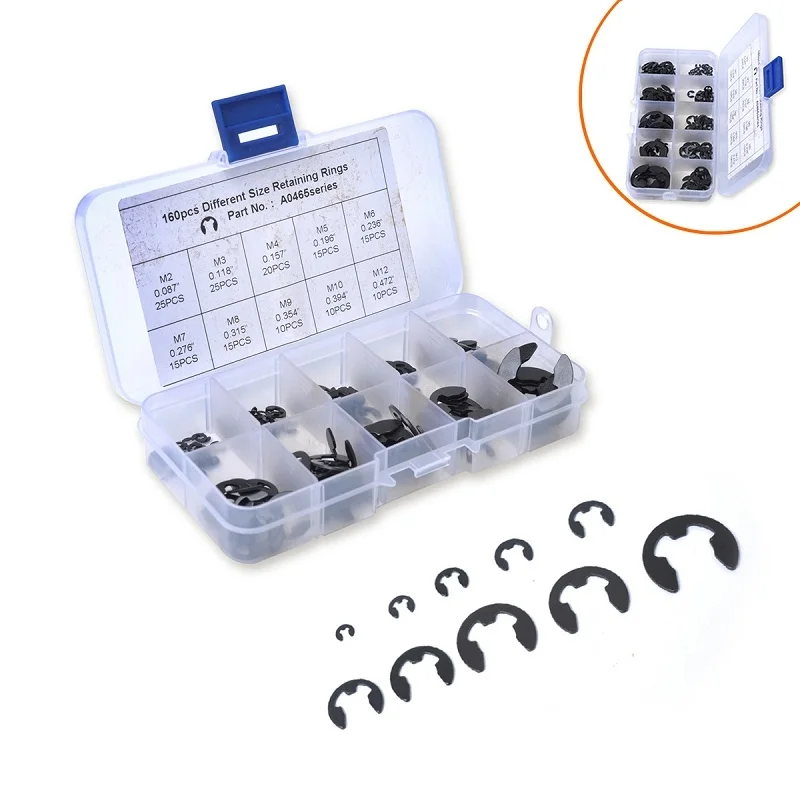 160Pc 2-12mm Car E-Clip Retaining Ring Snap Ring Spring Steel 65Mn E Clip Circlip Inner Snap Ring Seegering Assortment Kit Truck
160Pc 2-12mm Car E-Clip Retaining Ring Snap Ring Spring Steel 65Mn E Clip Circlip Inner Snap Ring Seegering Assortment Kit Truck