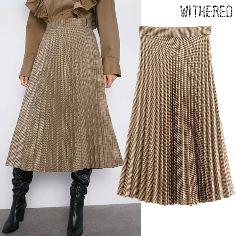 Withered england elegant office lady vintage plaid pleated midi skirt women high waist faldas mujer moda 2019 long skirts womens
Withered england elegant office lady vintage plaid pleated midi skirt women high waist faldas mujer moda 2019 long skirts womens