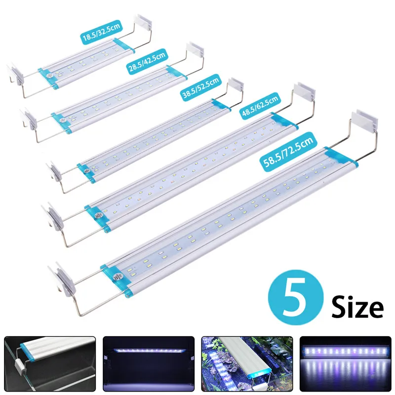 19-60CM LED Aquarium Fish Tank Light Panel with Brackets 5730SMD Blub Blue+White Lamp Adjustable Aluminum Alloy Shell AC220V
19-60CM LED Aquarium Fish Tank Light Panel with Brackets 5730SMD Blub Blue+White Lamp Adjustable Aluminum Alloy Shell AC220V