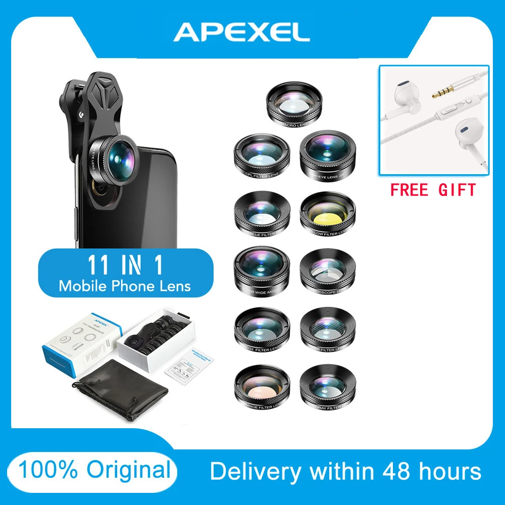 APEXEL 11 in 1 camera Phone Lens Kit wide angle macro Full Color/grad Filter CPL ND Star Filter for iPhone Xiaomi Smartphone
APEXEL 11 in 1 camera Phone Lens Kit wide angle macro Full Color/grad Filter CPL ND Star Filter for iPhone Xiaomi Smartphone