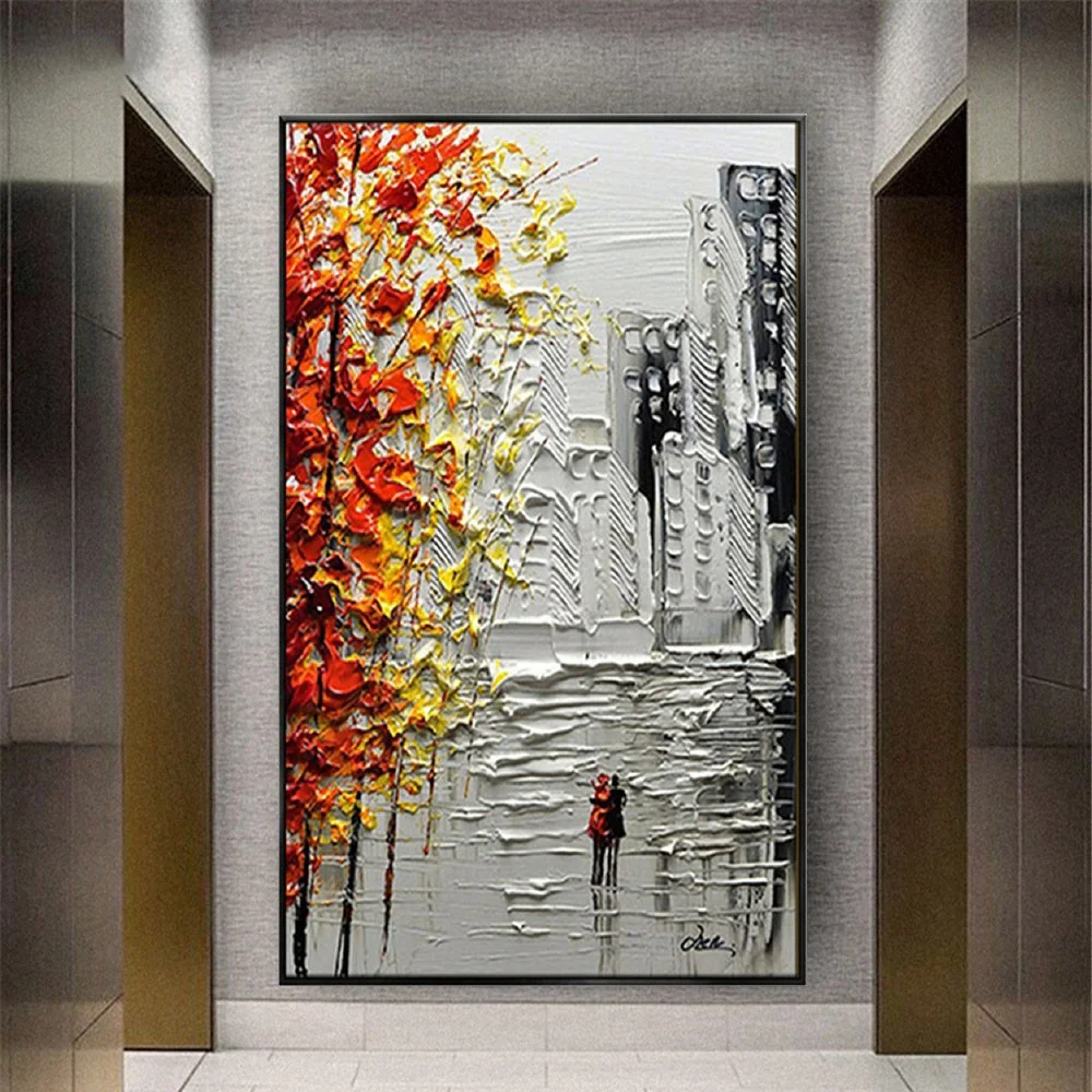 

Большой размер 100% ручная роспись Абстрактная масляная живопись на холсте современный городской пейзаж палитра ножей здание настенное искусство для домашнего декора