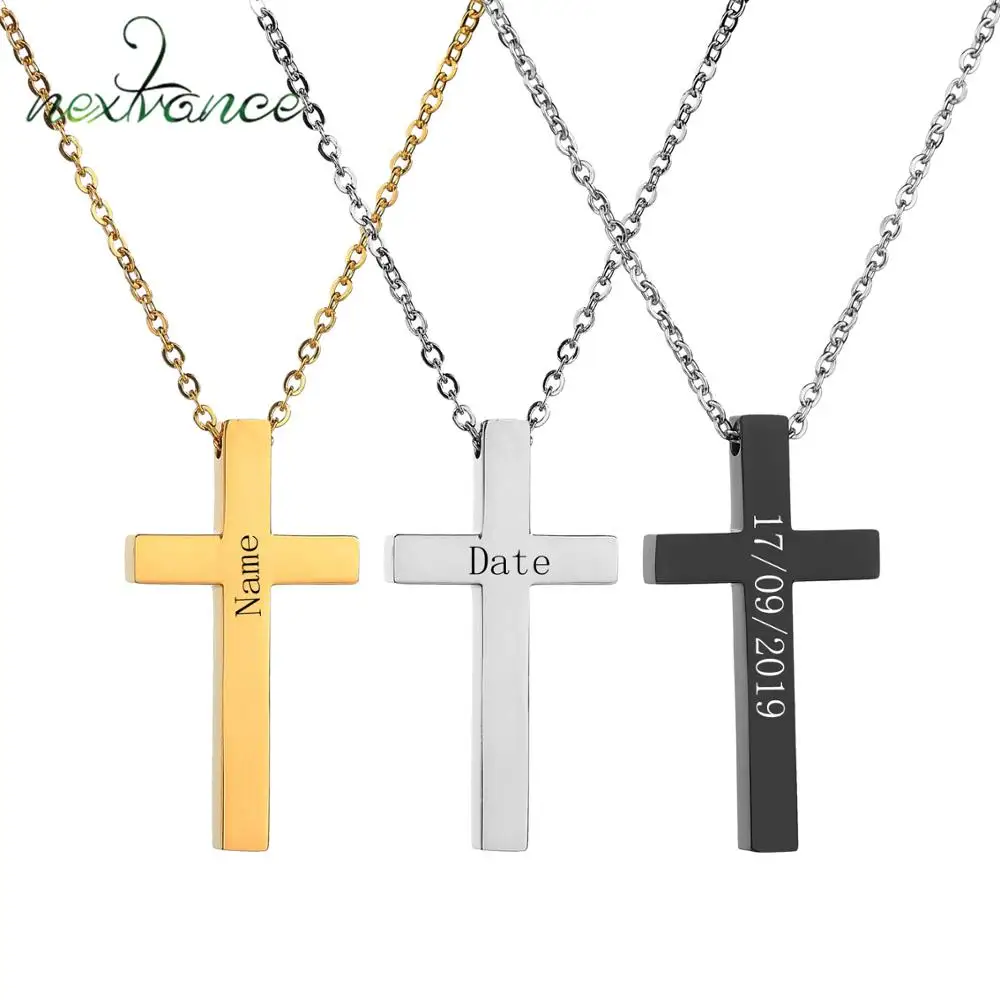 Nextvance Custom Personalized Cross Necklace Engraved Date Name Pendant Necklaces For Stainless Steel Simple Jesus Jewelry | Украшения и
