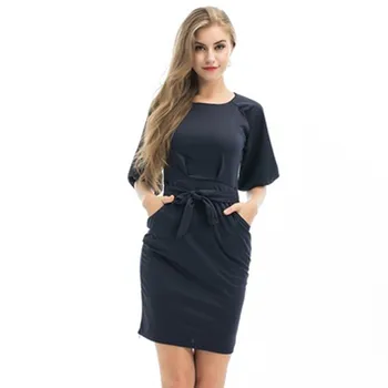 Elegant Women Bodycon Pencil Dress Half Sleeve Blue Office Lady Business Formal Dress For Women Cocktail Party Wear With Sashes
Elegant Women Bodycon Pencil Dress Half Sleeve Blue Office Lady Business Formal Dress For Women Cocktail Party Wear With Sashes