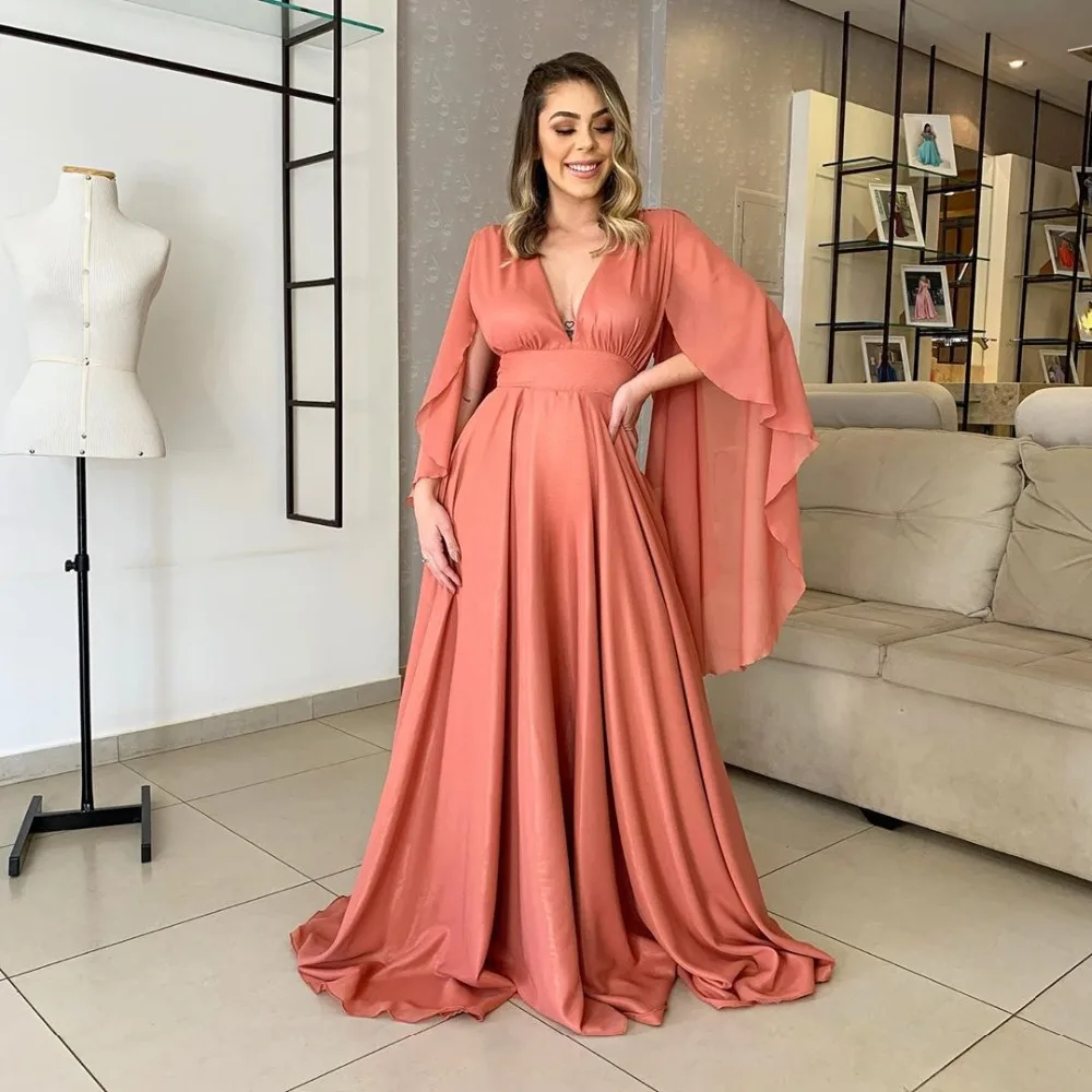 Sexy Deep V Neck Long Formal Evening Dress With Cape Backless A Line Elegant Prom Dresses Plus Size Simple Party Gowns Vestidos
Sexy Deep V Neck Long Formal Evening Dress With Cape Backless A Line Elegant Prom Dresses Plus Size Simple Party Gowns Vestidos