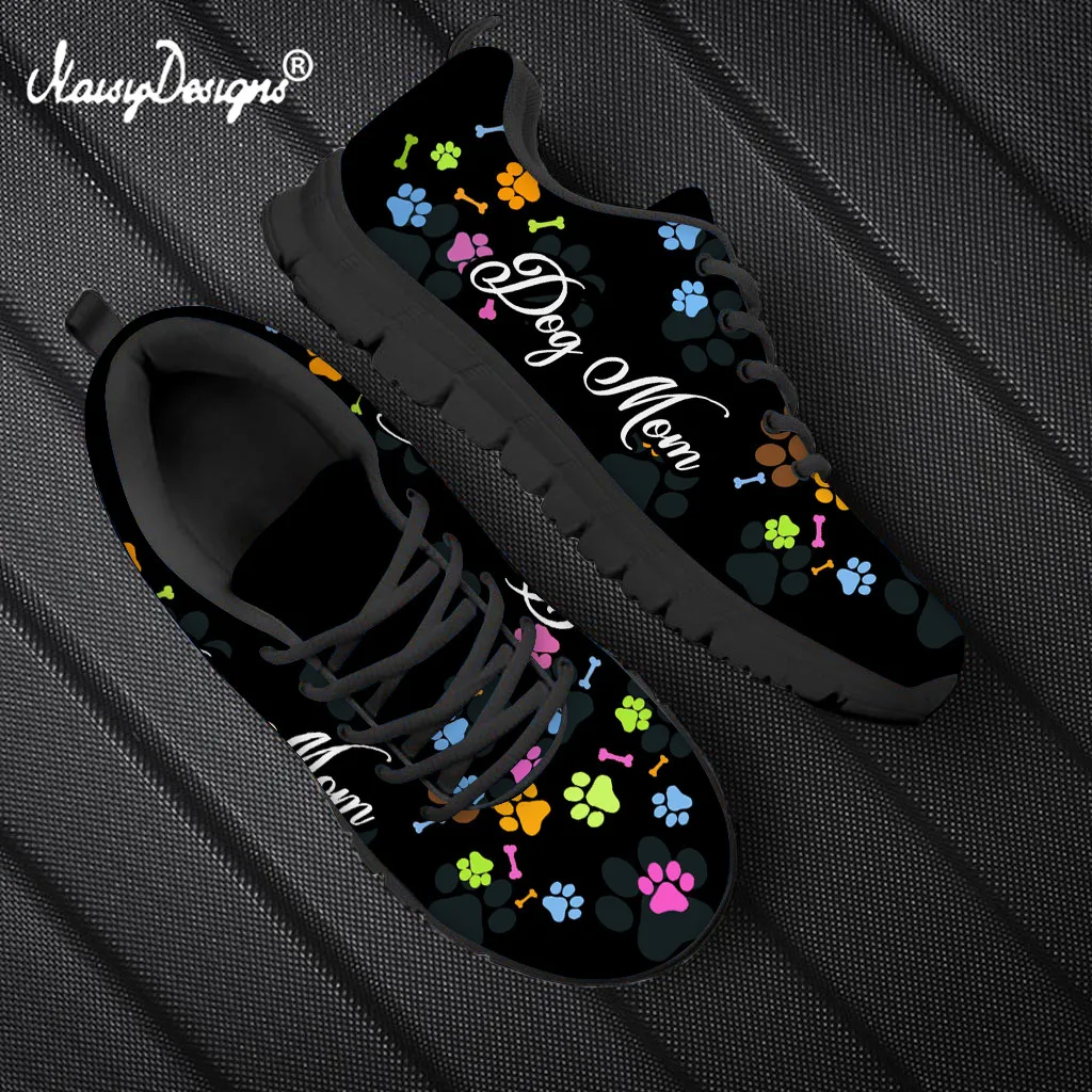 

Noisydesigns Casual Women Prints Shoes Black Sneakers Funny Dog Mom With Paw Design Autumn Mesh Sneaker Footwear Lace Up Shoe