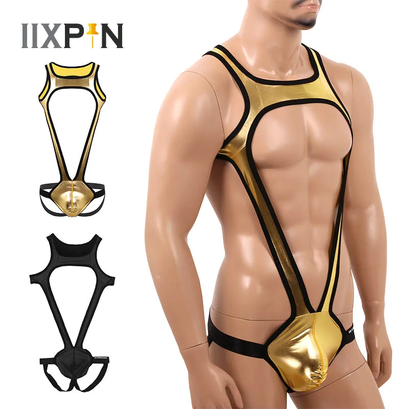 Комбинезон мужской Jockstrap пикантное нижнее белье для борьбы трико Блестящий