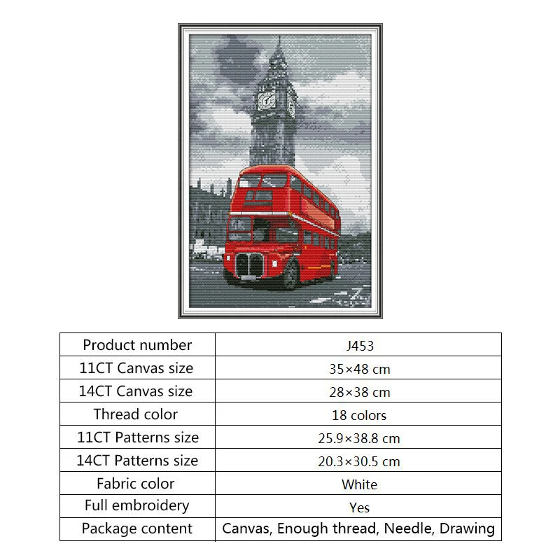 Zestaw Bus Mailbox - budka telefoniczna do haftu krzyżykowego 14ct/11ct z nadrukiem DMC - Wianko - 2