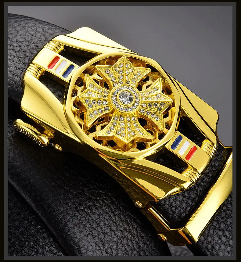 Cinturón de cuero con hebilla automática para hombre, cinturón de negocios de alta calidad, hebilla de cintura dorada, decoración de diamantes de imitación, cinturón de lujo 5 H3a23fa60597945948fd709dbe278b8e55