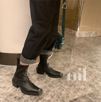 Square Toe Stretch Fabric Leather Women Fashion Chelsea Boots 2020 Spring Slip-on Low Top Chunky Heel Luxury Women Martin Boots
Square Toe Stretch Fabric Leather Women Fashion Chelsea Boots 2020 Spring Slip-on Low Top Chunky Heel Luxury Women Martin Boots