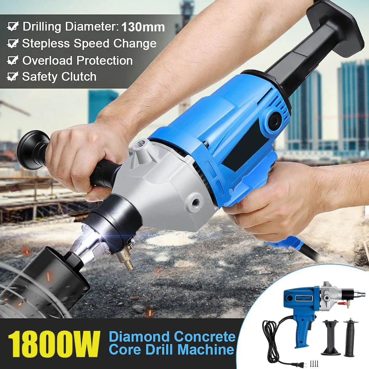Newest 220V 1800W Diamond Core Drill Wet Handheld Concrete Core Drilling Machine with Water Pump Accessories Tools 130mm
Newest 220V 1800W Diamond Core Drill Wet Handheld Concrete Core Drilling Machine with Water Pump Accessories Tools 130mm