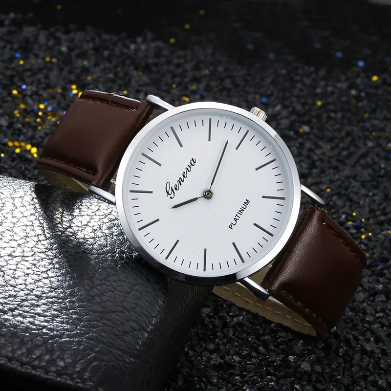 Geneva Leather Belt Hot Selling Thin Disk Watch Two Needle Men Ladies' Watch Students Quartz Watch
Geneva Leather Belt Hot Selling Thin Disk Watch Two Needle Men Ladies' Watch Students Quartz Watch
